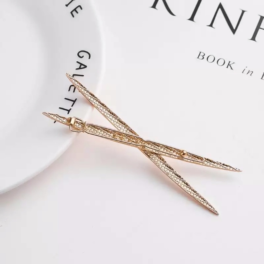 Criss-Cross Geometric Gold Slim Hair Pin Clip - Picture 4 of 8